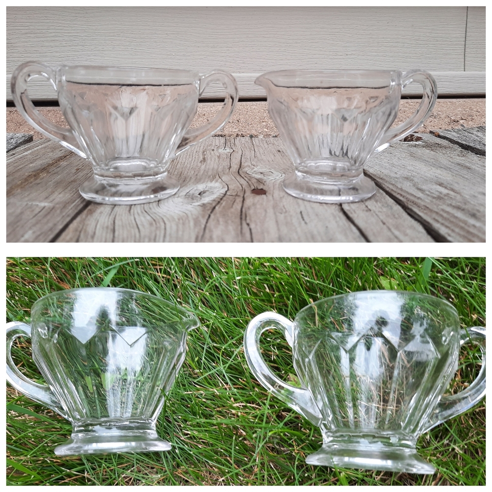 Vtg mini open sugar & creamer clear glass tea party